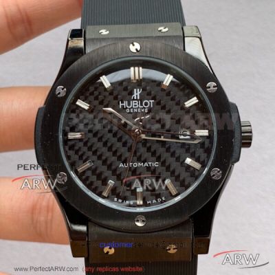 Perfect Replica Hublot Classic Fusion Black Steel Case Black Grid Face 42mm Men's Watch